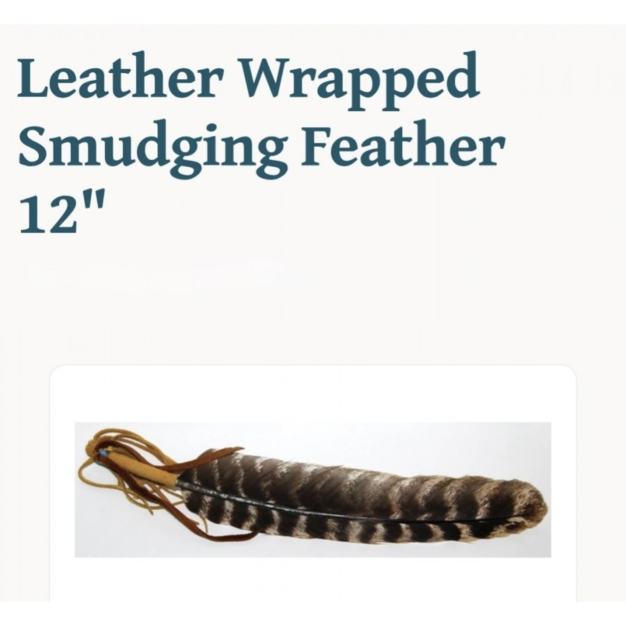 Leather Wrapped Smudging Feather 12"