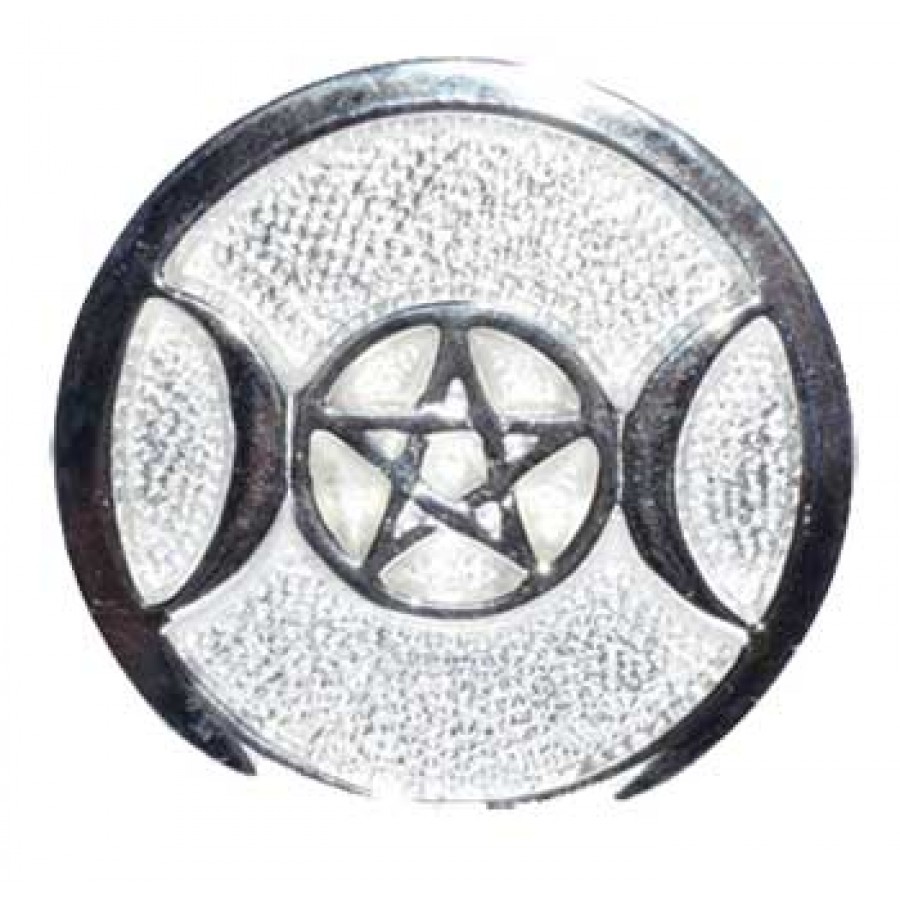 Silver Plated Brass Triple Moon Alter Tile 3 1/2"